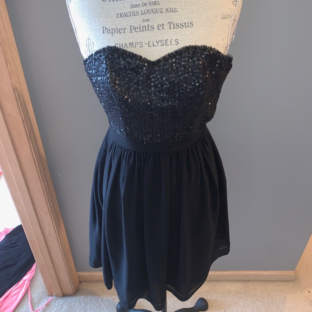 Black Strapless Semi-Formal Dress with Sequins Top